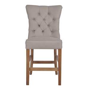Hamptons Bar Stools: Beige Linen Counter Stool W/ Buttons (3 only left in stock)