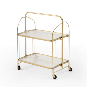 Display Shelves: Gatsby Bar Cart Fluted Glass & Gold Metal | Foldable Storage Shelf & Trolley