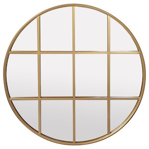 Home Decor: Amelia Gold Rimmed Round Paned Mirror D120cm