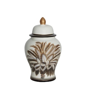 Decorative Jars: Peacock White & Brown Porcelain Ginger Jar Small