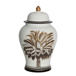 Peacock White & Brown Porcelain Ginger Jar Large