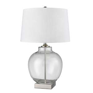 Lamps: Ellyn Glass and Nickel Lamp with White Linen Shade