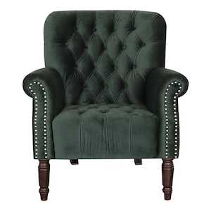 Armchairs: Maurice Buttoned Armchair Velvet Green