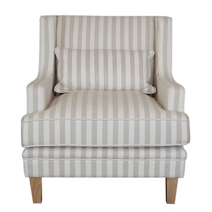 Bondi: Bondi Hamptons Armchair Natural Stripe W/White Piping Linen Blend
