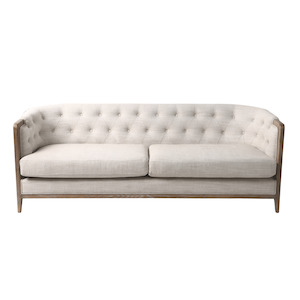 Louis 3 Seater Cream Sofa with Oak Frame