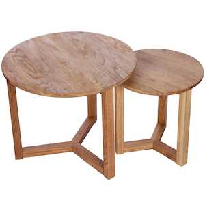 Hamptons Tables: Oslo Set 2 Oak Lacquered Finish Nesting Side Tables