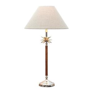 Best Selling: Nickel/Wood Palm Lamp W/Nat Linen Shade (1 0nly, ex showroom)