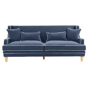Bondi: Bondi Hamptons 3 Seat Sofa Navy W/White Piping Linen Blend