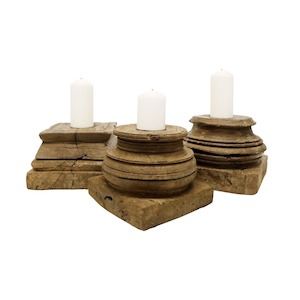 Antique 2 piece Wooden Assorted Pillar Candle Holder