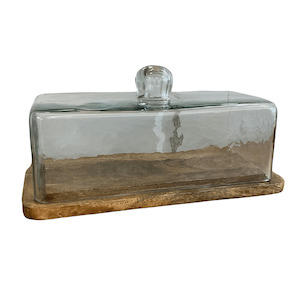 Rectangular 30cm Glass Cloche with Mango Wood Base