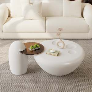 Eureka Home Office Furniture: Eureka White Cat Claw Round Coffee Table With Penguin Side Table Set