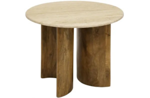 Side Table: Dior Travertine & Wood Side Table