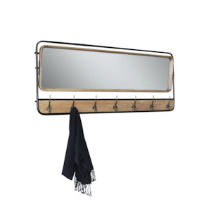 Wall Mirror W/ Coat Hooks - Natural/ Black