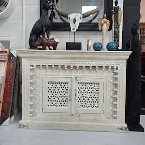 Hall Console Tables: Boho Hand Carved 2 Door Sideboard