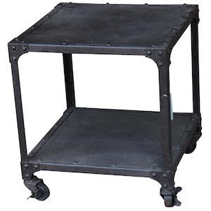 Industrial Metal Side Table with Wheels