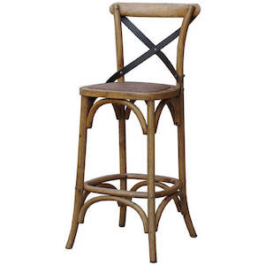 Antique Oak Cross Back Barstool - 65cm