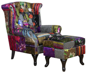 Franklin Patchwork Wingback Armchair with Ottoman