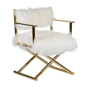 Luxe Director Armchair – White Fur & Gold