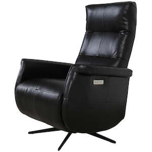 Recliner Swivel Chairs: Providence Aged Leather Electric Recliner Chair - Belon Black