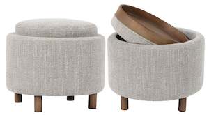 Luna Ottoman - Taupe W/ Reversible Ash Wooden Tray