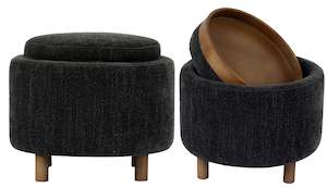Ottomans Pouf: Luna Ottoman - Steel W/ Reversible Ash Wooden Tray