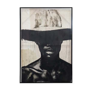 Wall Art: Black Cowboy Hand Painted Framed Canvas Wall Art