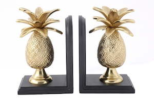 Bookends: Aluminum Brass Pine Apple Bookends