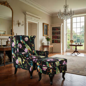Castella Wingback Peacock Armchair with Ottoman