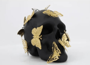Skull with Metal Butterflies