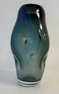 Vases: Fleur Dimpled Glass Vase - Ocean Blue