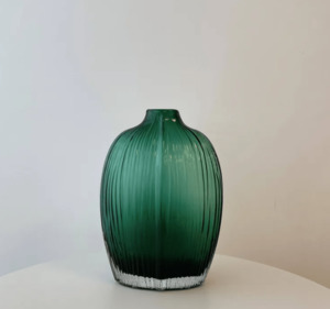 Vases: Fleur Shoulder Glass Vase - Large Emerald