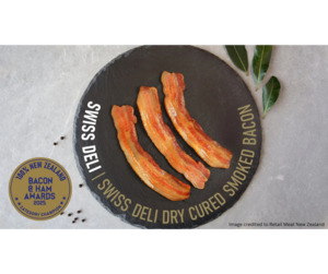 Frontpage: Swiss Deli Dry Cured Streaky Bacon 100g BB: 31 Dec