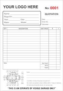 Ncrbooks: Custom Panel Beating Quotation Book Type 2