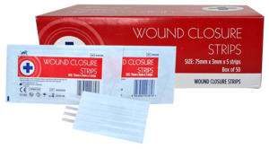 Products: Wound Closure Strip 3mm x 75mm Box Of 50 sachets of 5 Sterile - First Aid Kits Online