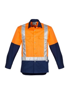 Hi Vis Mens Spliced Industrial Shoulder Taped Long Sleeve Shirt by Syzmik