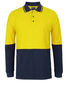 Hi Vis Cotton Pique Trad Long Sleeve Polo by JB’s