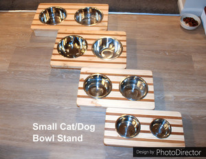 Products: Cat or Small Dog Bowl Stand made of kwila and radiata Woodnbits