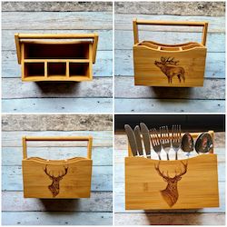 Serving Platters: Bamboo Cutlery Holder - Stags