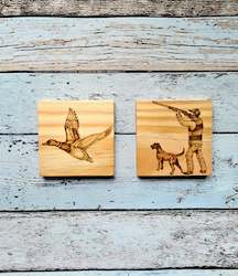 Serving Platters: Wooden Coasters - Duck Shooting
