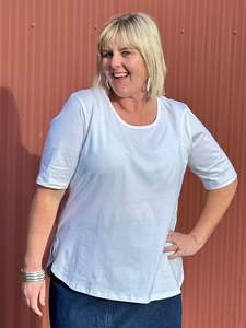 Cashews Fashion Collection Made: Cotton Knit Basic Curved Tee - White