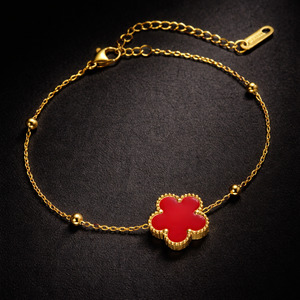 Gold Plated Essentials: Onyx Clover Bracelet – Red