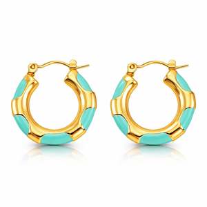 Jewellery: Onyx Turquoise Enamel Hoop Earrings
