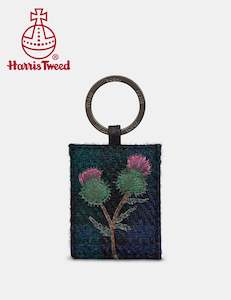 Keyrings: Yoshi Harris Tweed & Appliqued Leather Thistle Key Ring THS 1