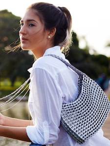 Escama Studio: Escama Studio Original Pop Top Bag - Socorro Shoulder Bag - Silver/Gray Crochet
