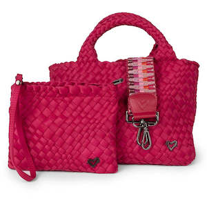 Prenelove: preneLove Brandon Mini Woven Neoprene Small Tote Bag with Wrist Clutch Cranberry Red