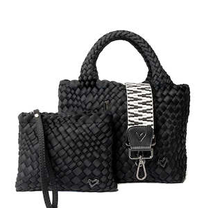 preneLove Brandon Mini Woven Neoprene Small Tote Bag with Wrist Clutch Onyx