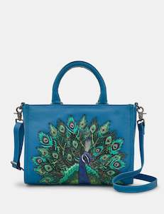 Yoshi Peacock Leather Appliqued Petrol Blue Multi-Way Grab Bag - YB230 PCK 48
