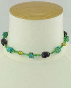 Necklaces 1: New Zealand Made Turquoise & Goldstone Necklace With Magnetic Clasp