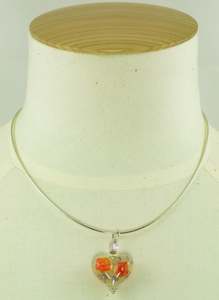 As Koru Handcrafted Lampwork Glass Heart Pendant with Floral Design (chain sold separately)