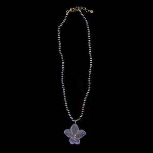 Michael Michaud African Violet Cast Glass & Bronze Pendant With Freshwater Pearls - 8924BZPK